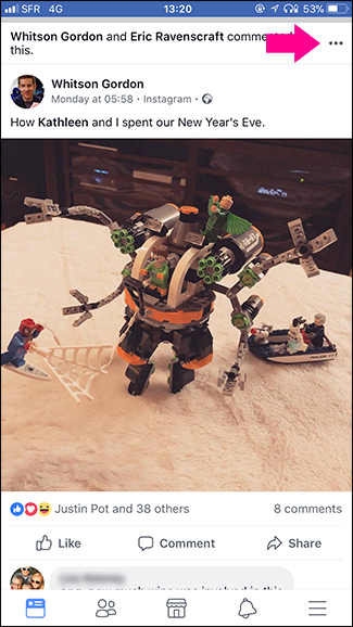 Меню поста с тремя точками — опция Snooze