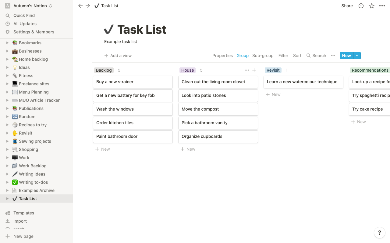 Доска управления проектом с группами