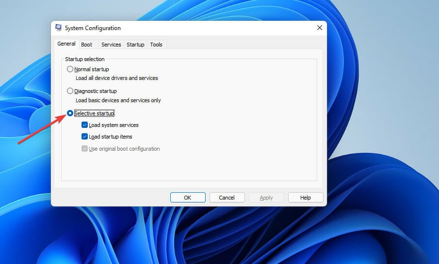 Опция выборочного запуска в msconfig