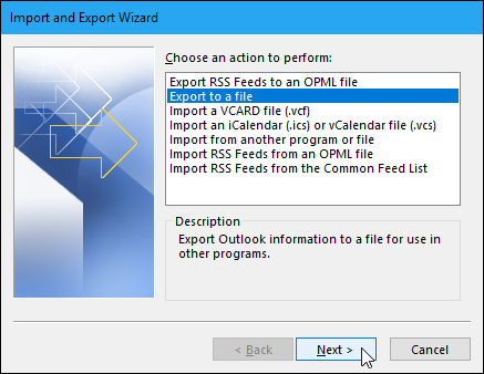 Выбор Экспорт в файл