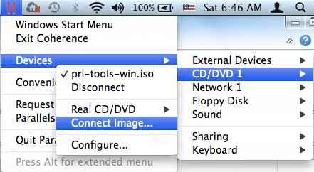Подключить ISO в режиме Coherence