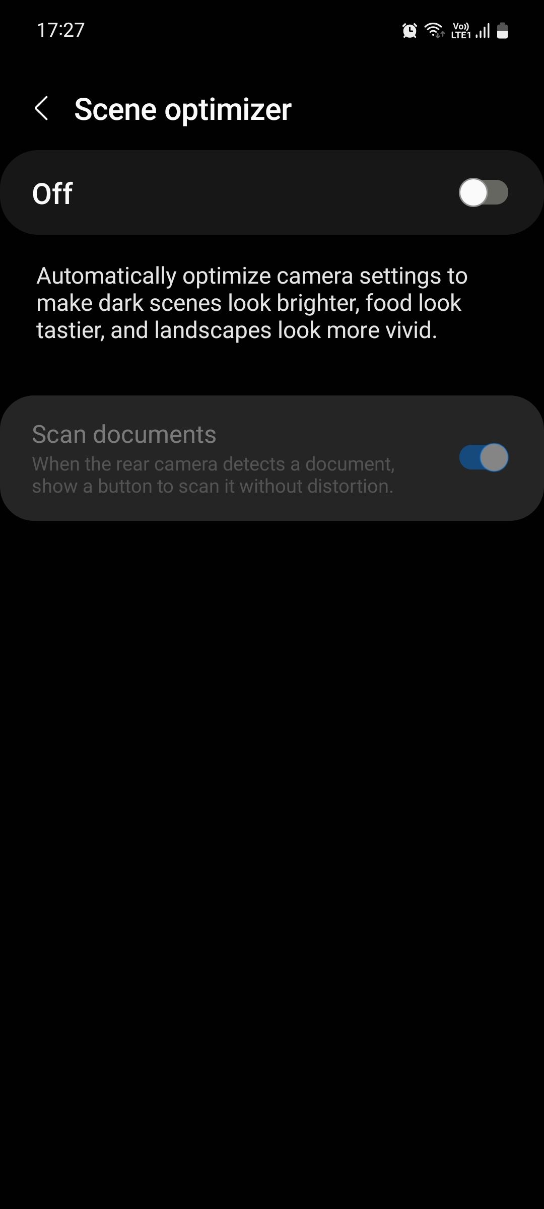 Параметр Scene optimizer в интерфейсе камеры Samsung