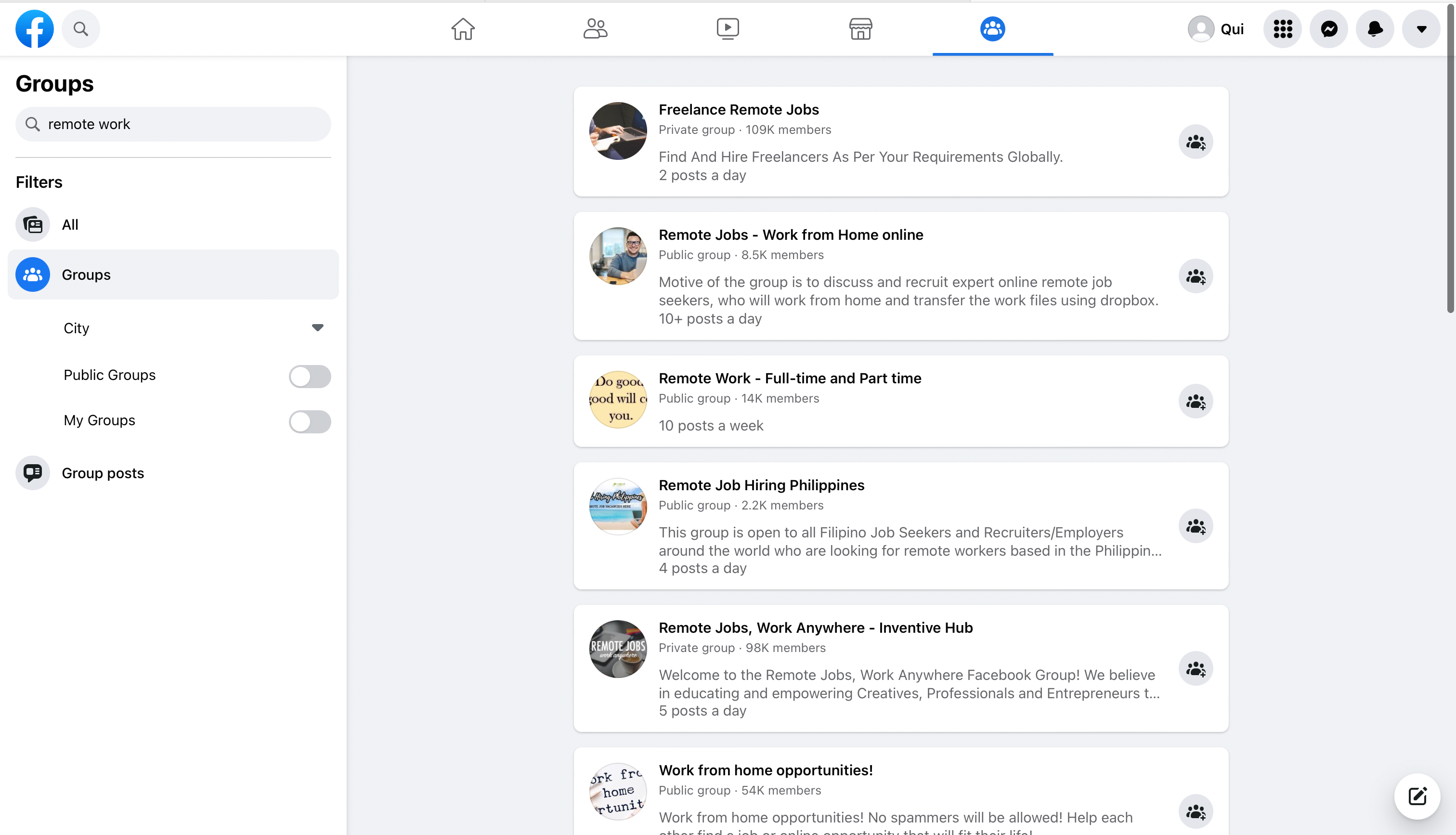 Фильтры групп в Facebook