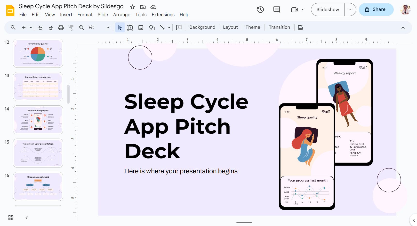 Шаблон Sleep Cycle App Pitch Deck от Slidesgo