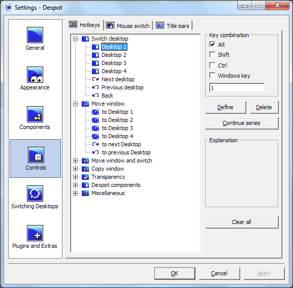 Настройка горячих клавиш и краевых переходов в Dexpot