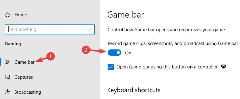 Отключение Xbox Game Bar