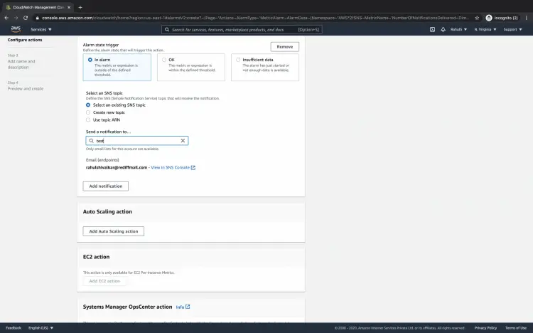 Select SNS for notification
