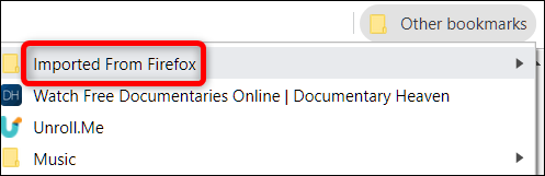 Папка с импортированными закладками в Chrome