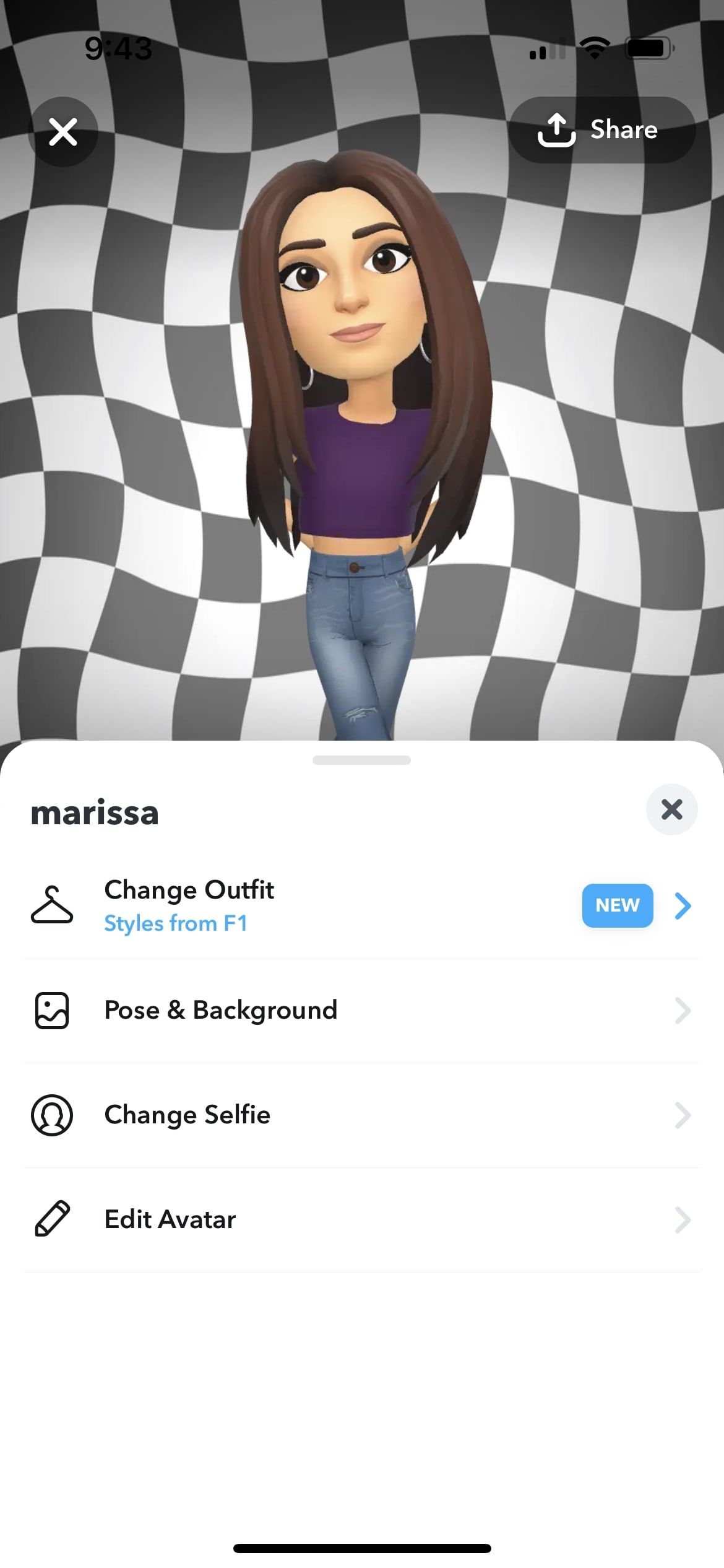 Bitmoji menu on Snapchat