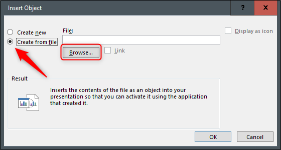 Окно вставки объекта в PowerPoint