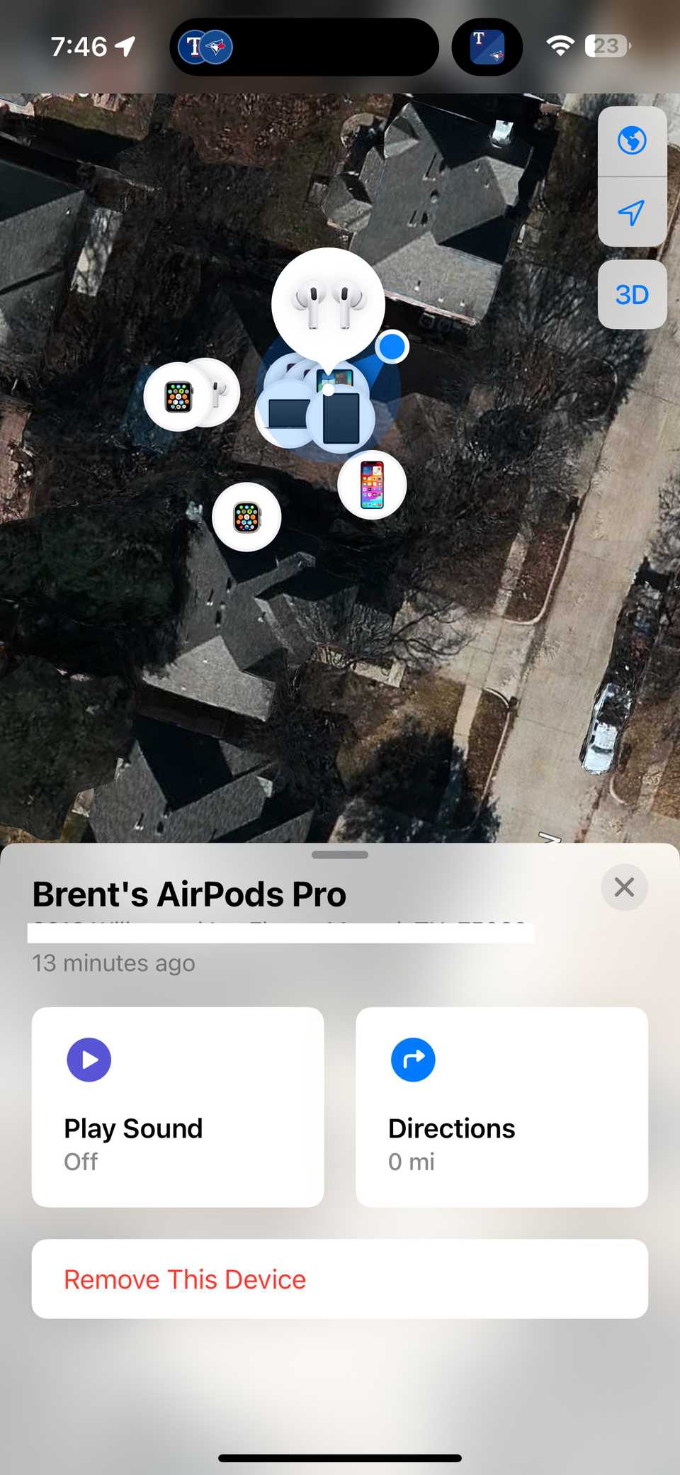 Страница AirPods Pro в Find My