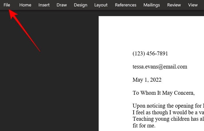Пункт меню Файл в Word