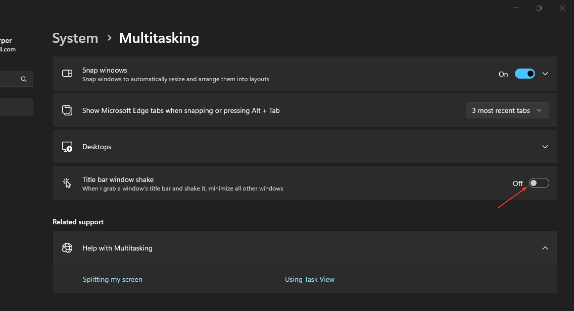 Раздел Многозадачность в настройках Система