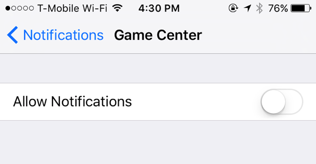 Настройки уведомлений iOS для приложения Game Center
