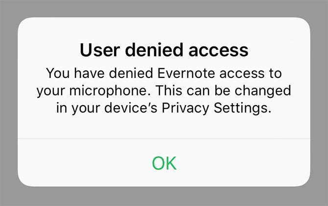 Доступ Evernote к микрофону на iOS