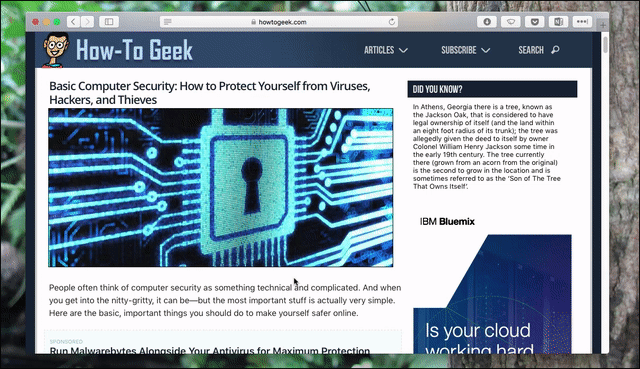 Анимация открытия Reader View на Mac