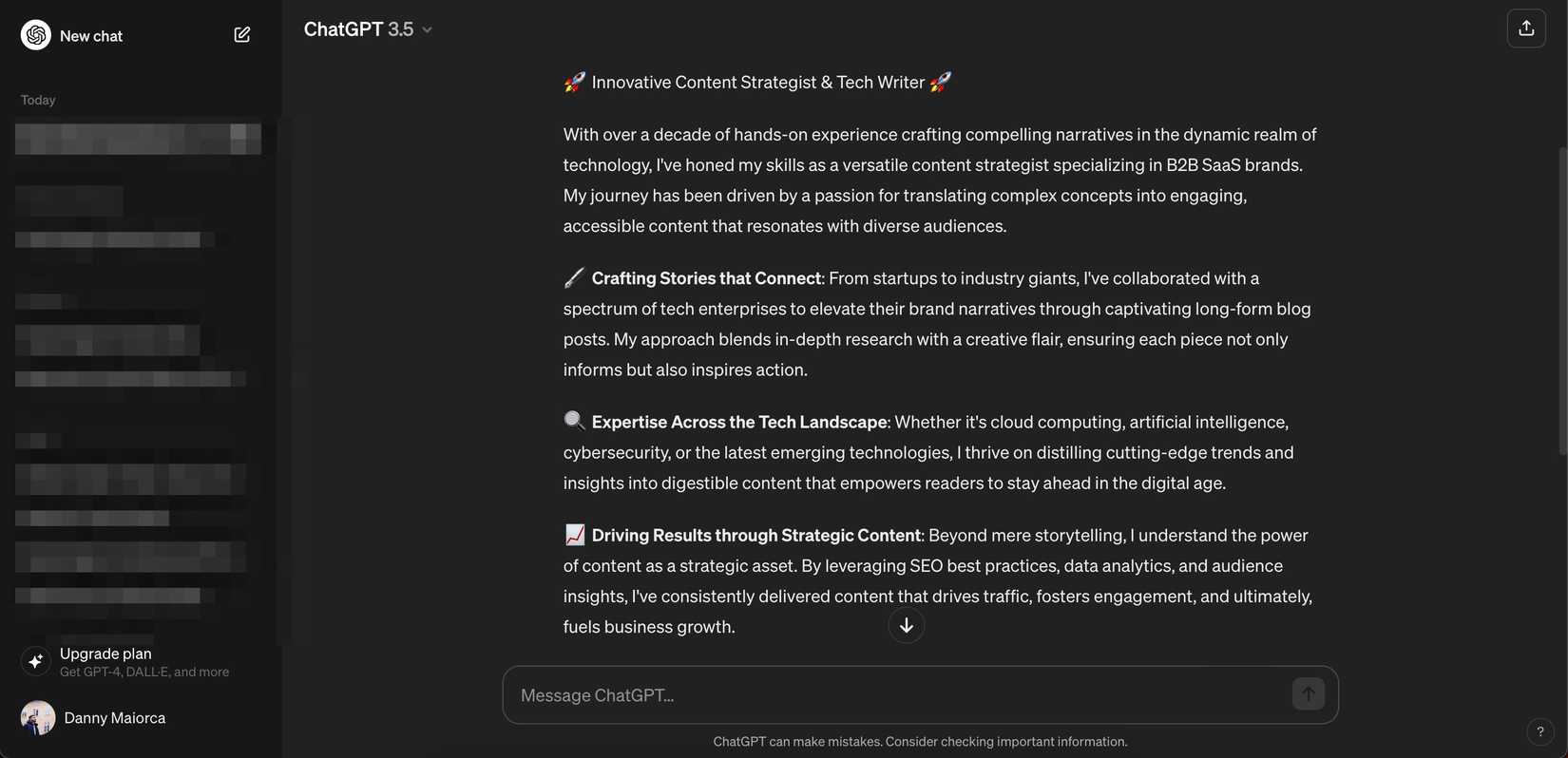 Пример резюме в ChatGPT