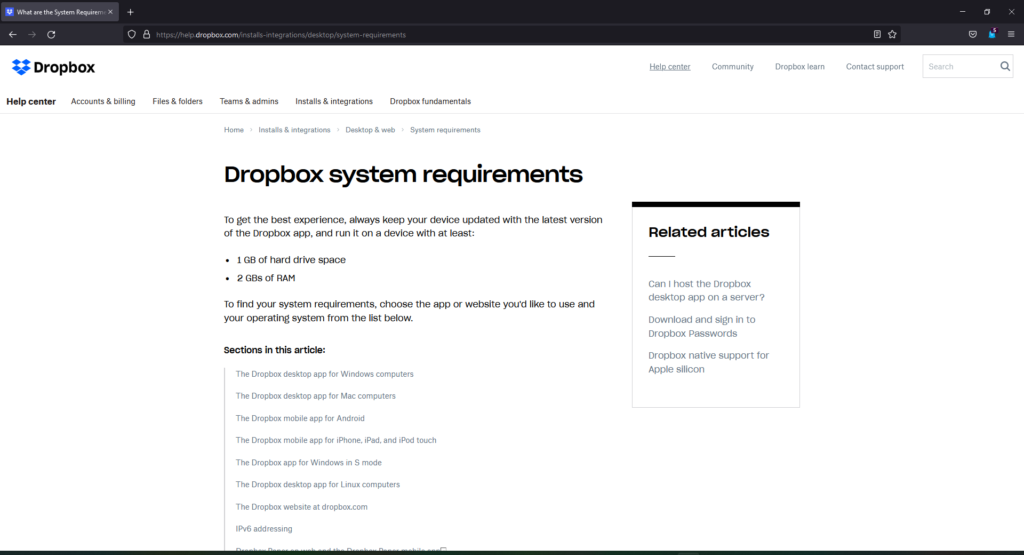 Требования Dropbox для устранения сообщения об обновлении браузера