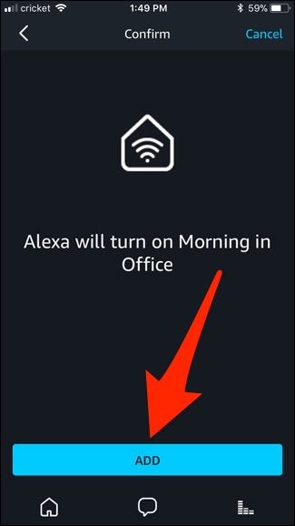 Кнопка Добавить действие — подтверждение сцены