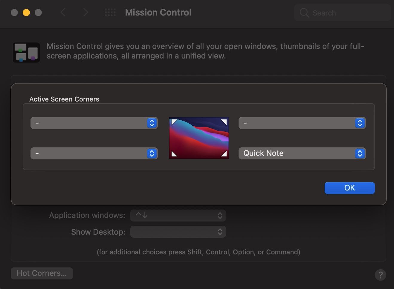 Включение или отключение Быстрых заметок на Mac