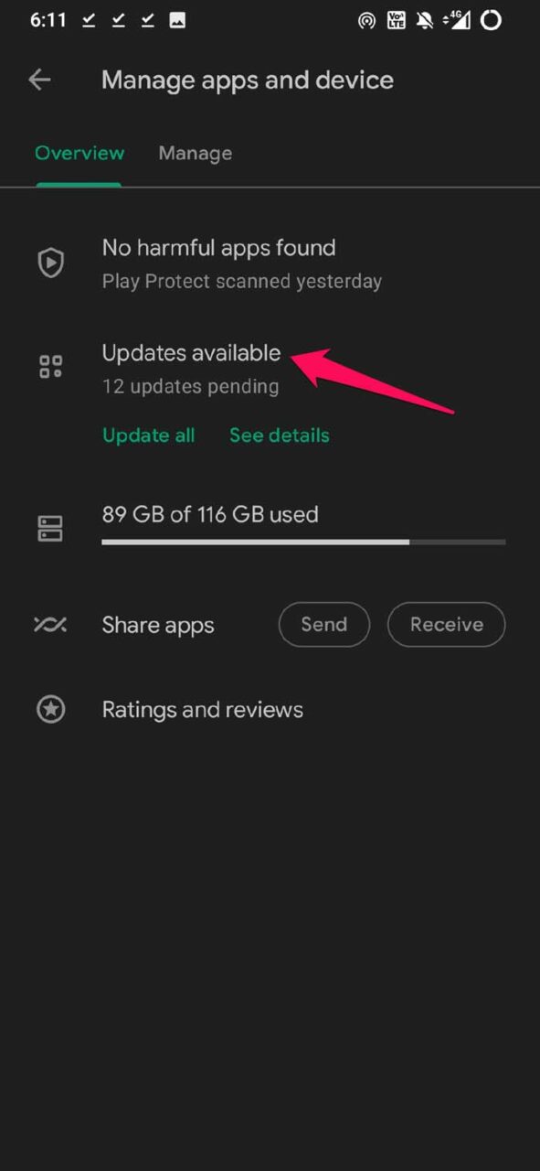 tap on Updates available