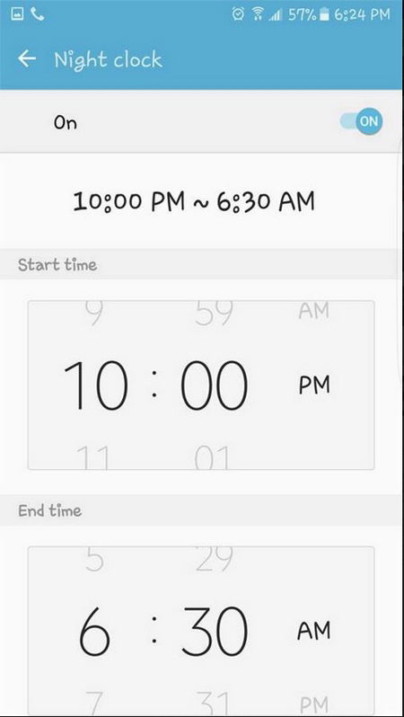 Ночной режим часов на экране Galaxy S7