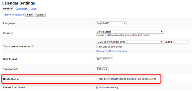 Скриншот: переключатель опции использования уведомлений браузера