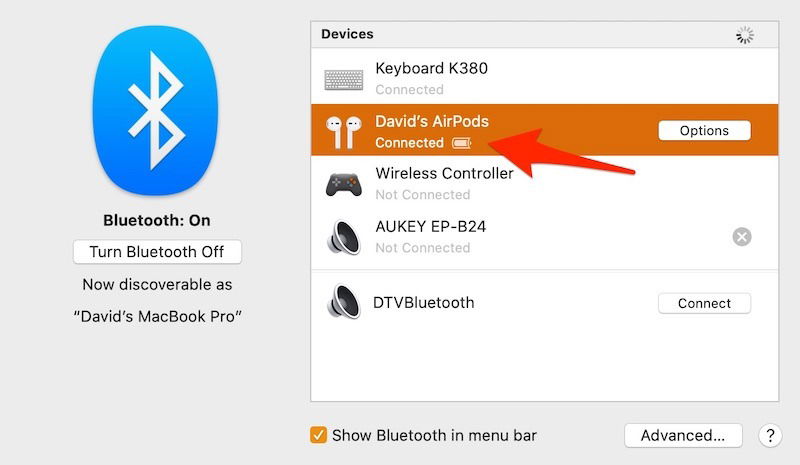 Список Bluetooth-устройств с кнопкой подключить