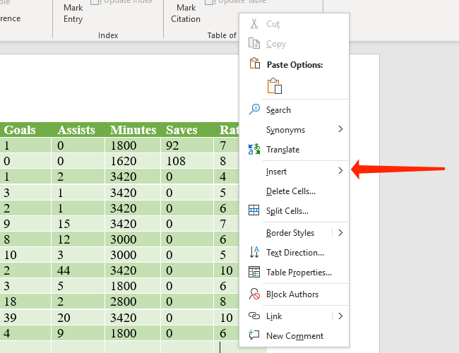 Right-click in any cell and select Insert