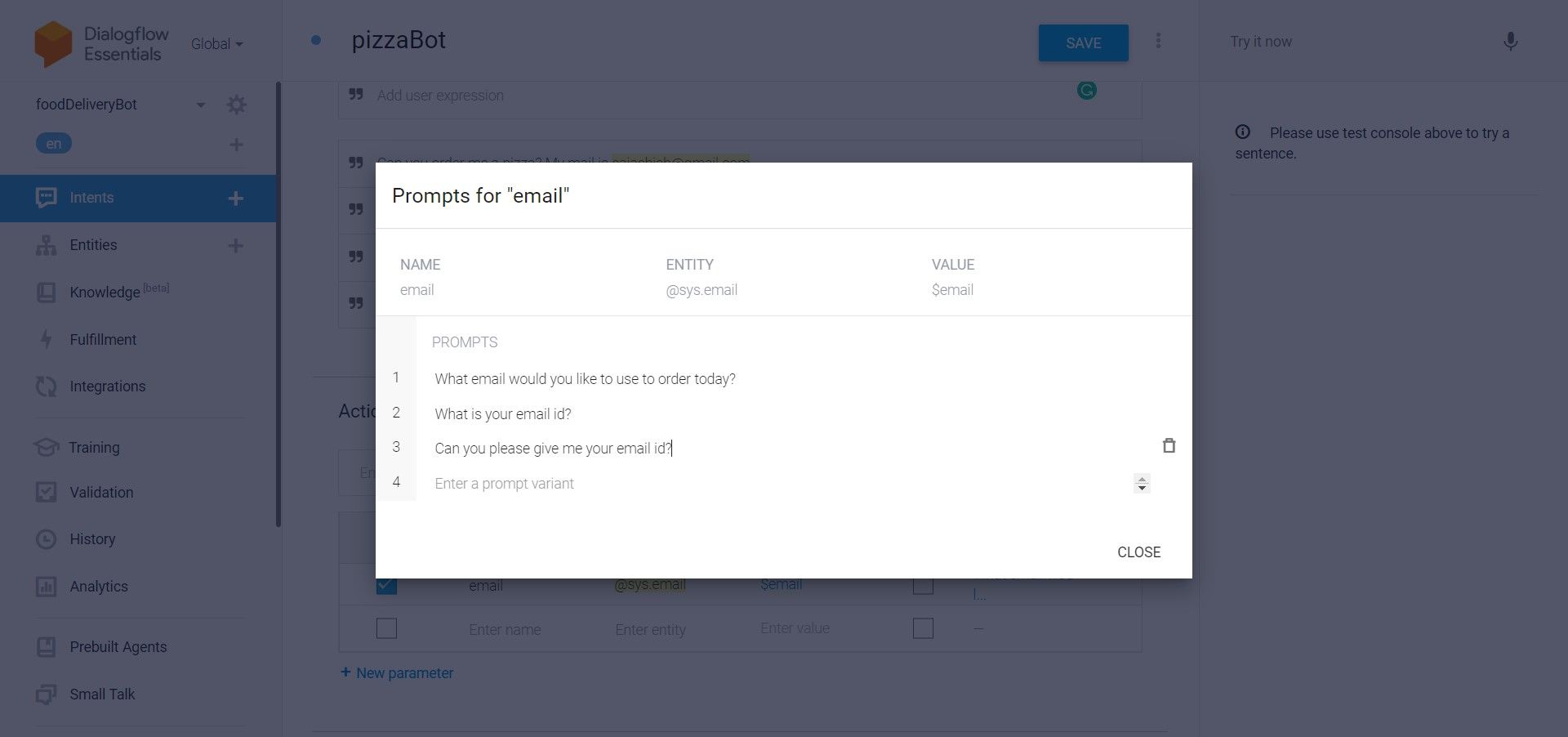 Adding prompts for email