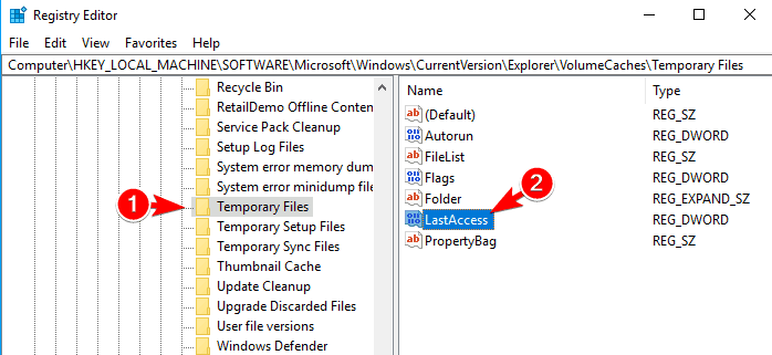 Изменение значения LastAccess в ветке Temporary Files
