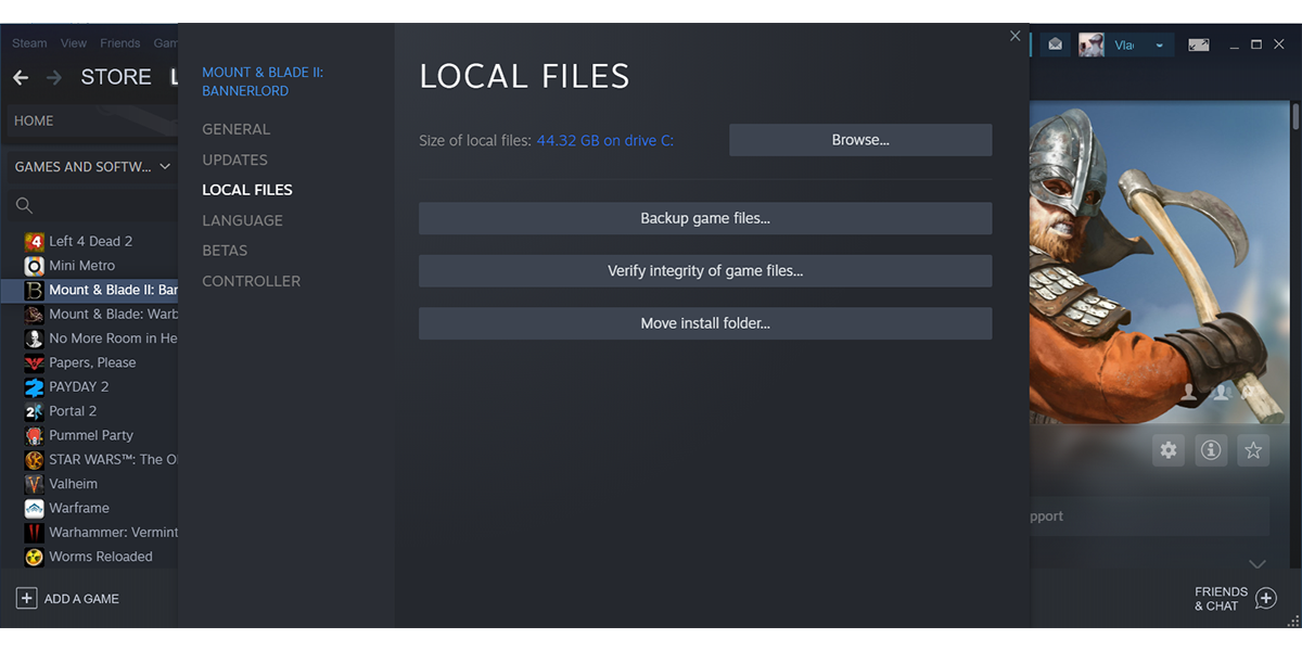 Проверка целостности файлов игры в Steam