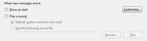 Настройки уведомлений в Thunderbird