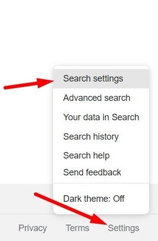 Изображение: настройки поиска на главной странице Google