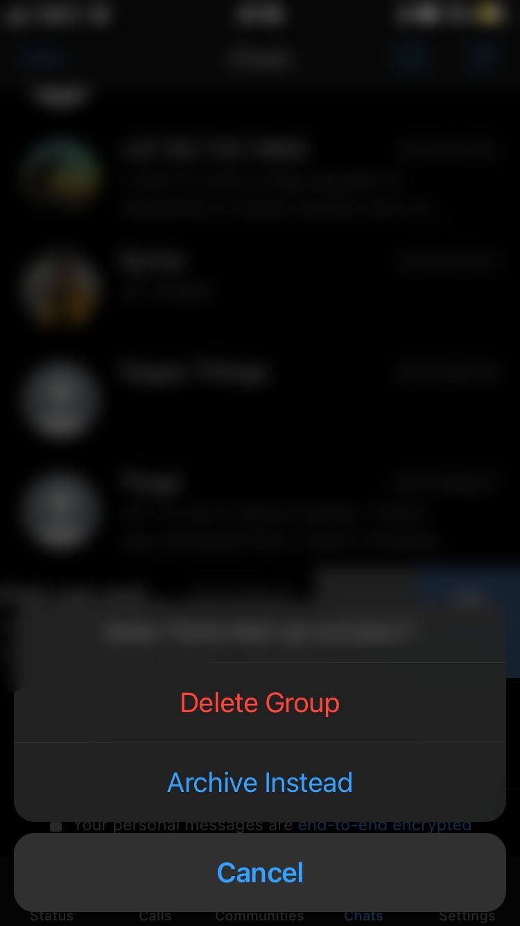 Опции группы: удалить и архивировать в iOS