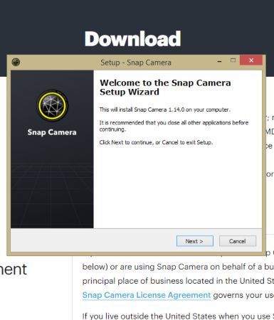 мастер установки Snap Camera