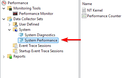 Выбор набора сборщиков данных System Performance