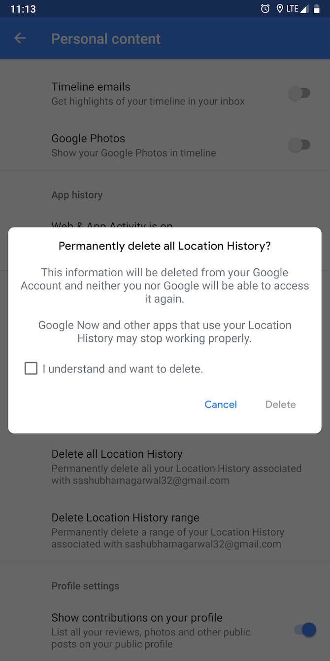 Сохранённая история местоположений в Google Maps