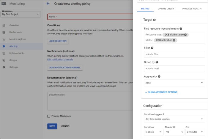 Правило оповещения: CPU > 80% в течение нескольких минут
