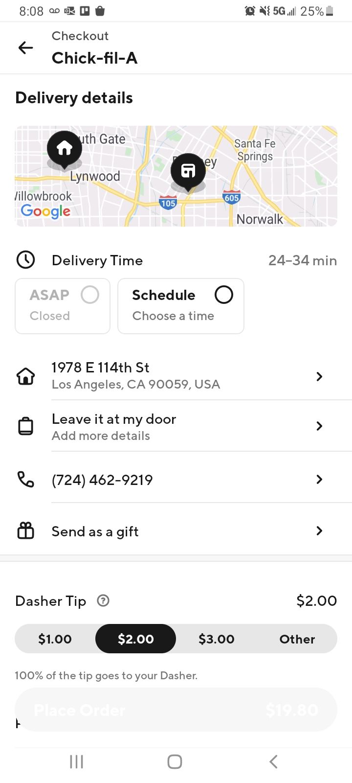 Процесс отправки DoorDash через мобильное приложение на смартфоне
