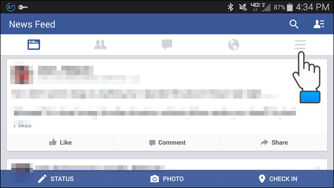 Кнопка меню в мобильном приложении Facebook
