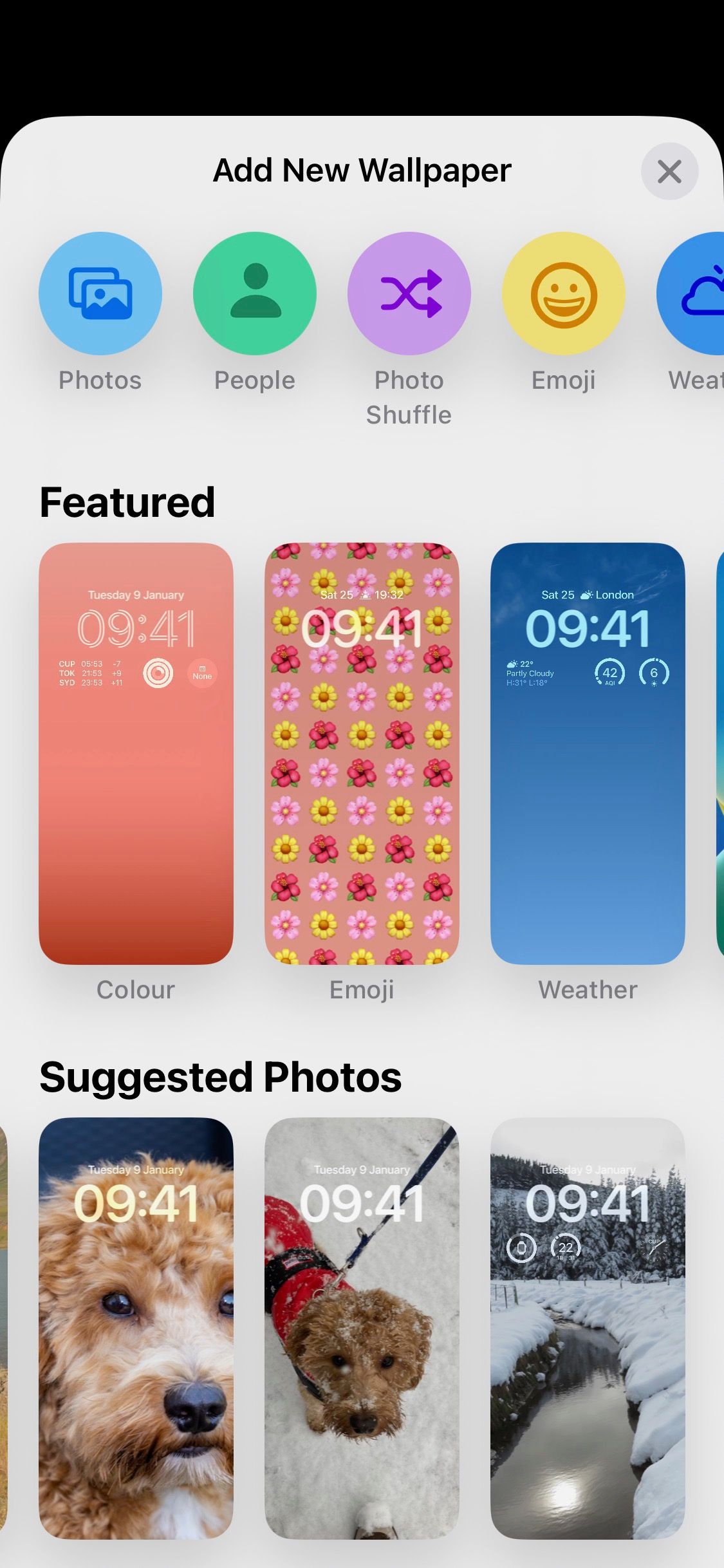 Скриншот меню Добавить новые обои на iPhone