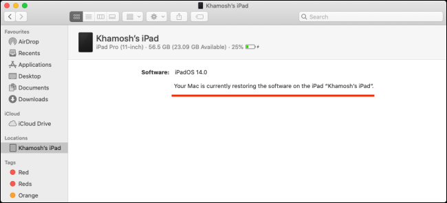 Mac выполняет восстановление iPad