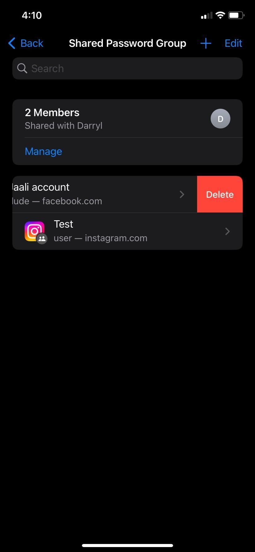 iPhone Delete Shared Password
