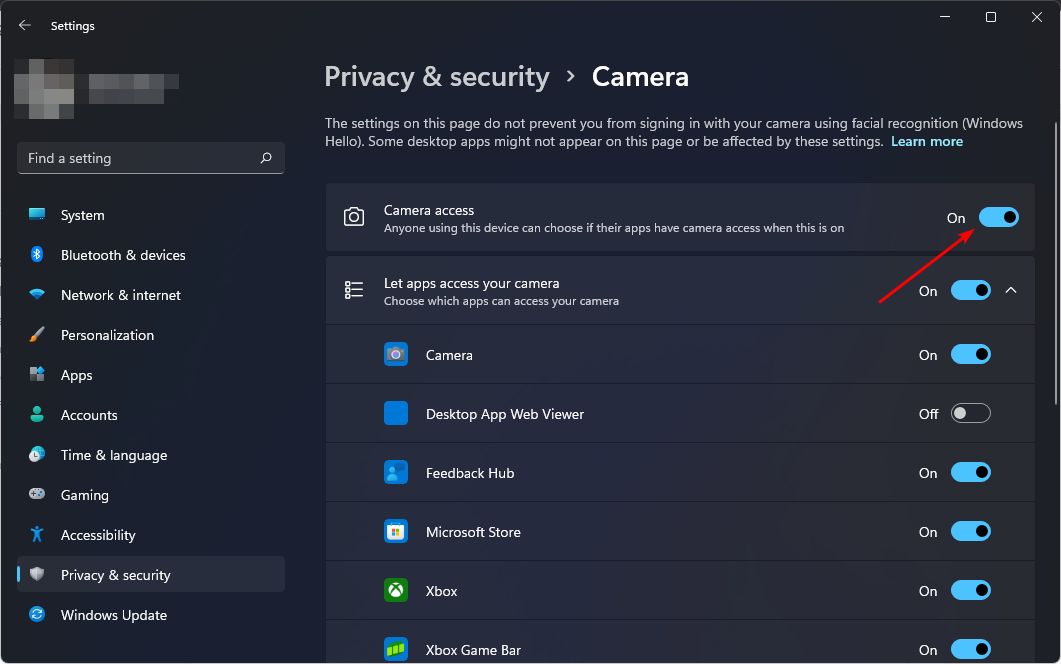 Включение доступа к камере в Windows