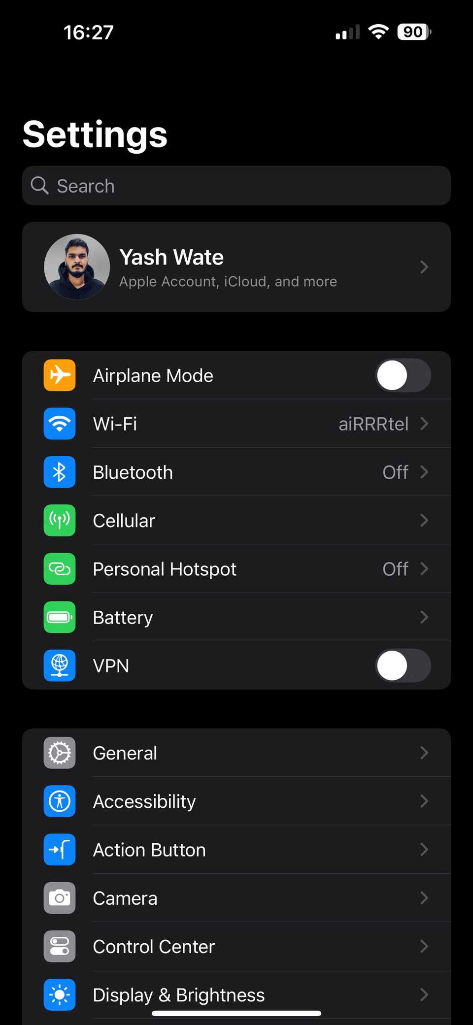 iPhone Settings app.