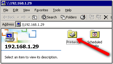Содержимое папки принтеров на удалённой машине — значок принтера