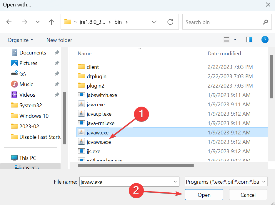 Изображение: выбор jawaws как приложения для JNLP