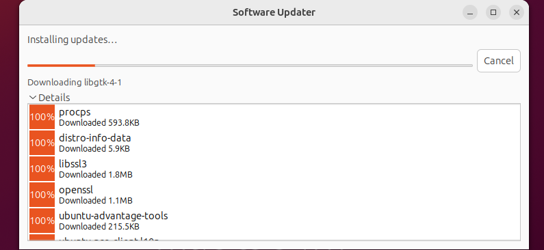 Процесс установки обновлений.