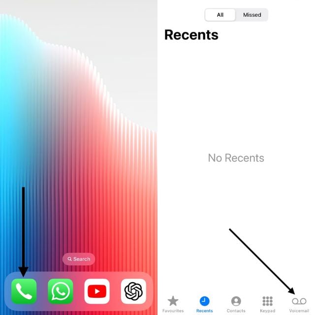 Экран приложения Телефон на iPhone — вкладка Голосовая почта
